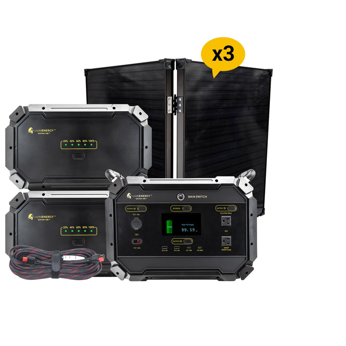 Lion Energy - Safari ME+2 XP Portable Power Station Bundle + 3 Panels (999ME125)