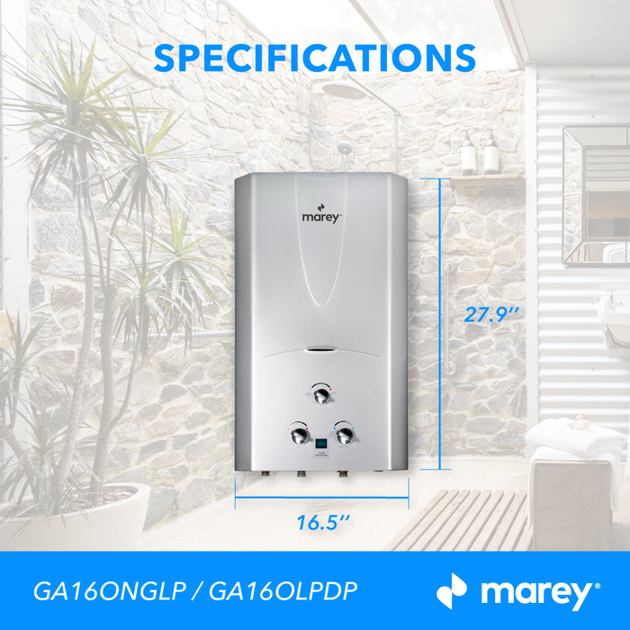 Marey GA16ONGDP 4.3 GPM, 105,800 BTUs, Whole House solution, Digital Display, Outdoor Natural Gas Tankless Water Heater