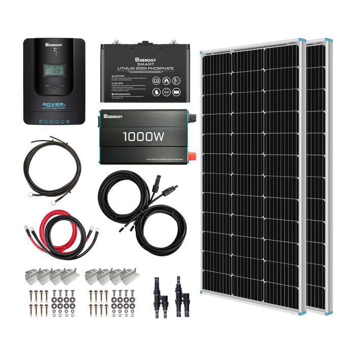 Renogy 200W 12 Volt Complete Solar Kit with 100Ah AGM/Smart Lithium Iron Phosphate Battery (RKIT200DAP1-US)