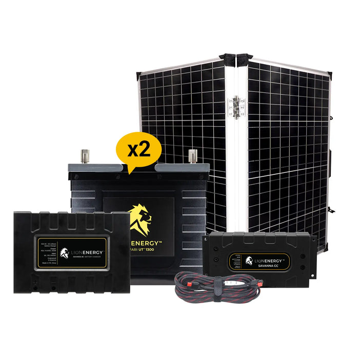 Lion Energy 12V Lithium Battery 210Ah Solar Power System (2 - UT1300’s) w/ battery charger + Panel (999RV216)