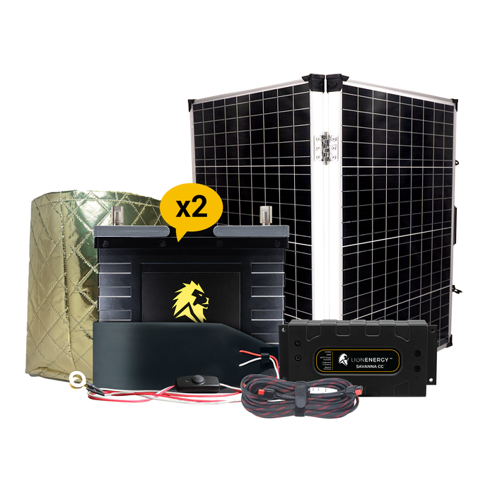 Lion Energy 12V Lithium Battery 210Ah Solar Power System (2 - UT1300’s) w/ 2 battery warmers + Panel (999RV259)
