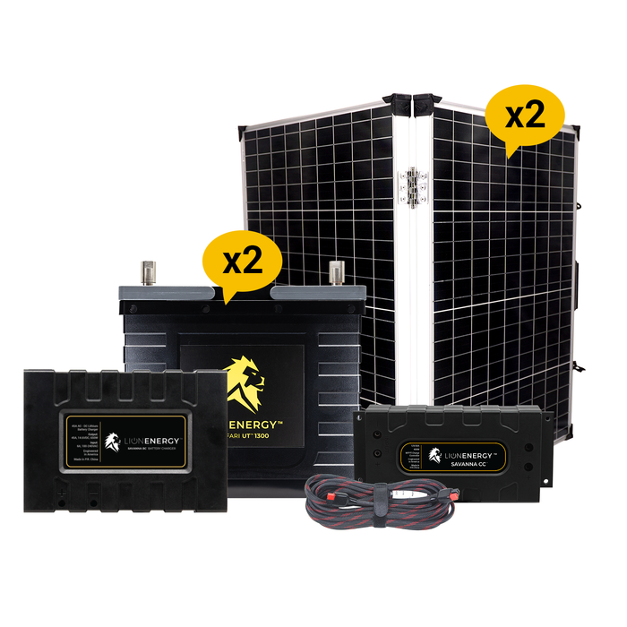 Lion Energy 12V Lithium Battery 210Ah Solar Power System (2 - UT1300’s) w/ battery charger + 2 Panels (999RV217)