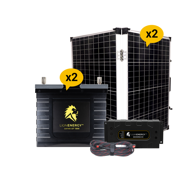 Lion Energy 12V Lithium Battery 210Ah Solar Power System (2 - UT1300’s) + 2 Panels (999RV225)