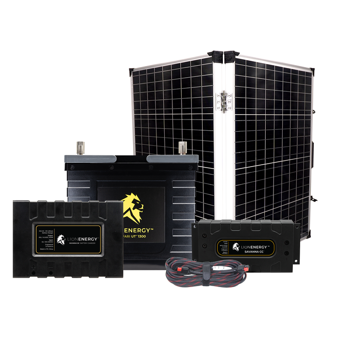 Lion Energy 12V Lithium Battery 105Ah Solar Power System (1-UT1300) w/ battery charger + Panel (999RV116)