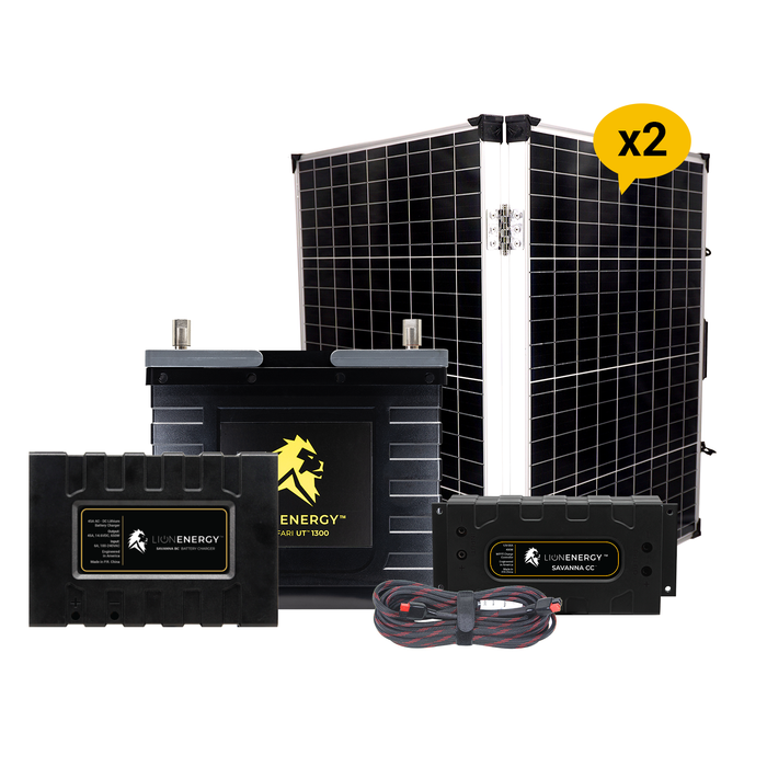 Lion Energy 12V Lithium Battery 105Ah Solar Power System (1-UT1300) w/ battery charger + 2 Panels (999RV117)