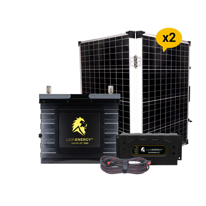 Lion Energy 12V Lithium Battery 105Ah Solar Power System (1-UT1300) + 2 Panels (999RV125)
