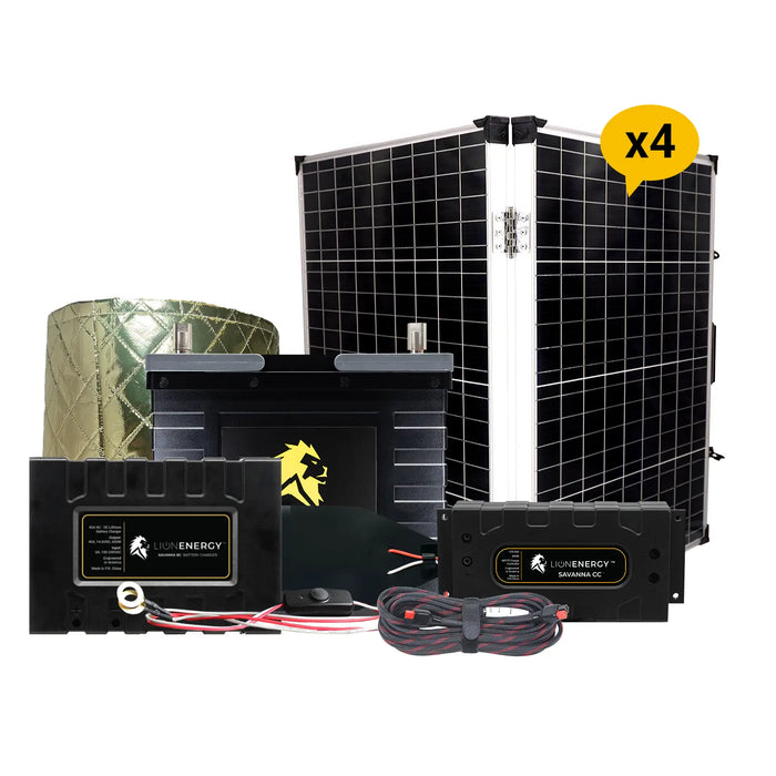 Lion Energy 12V Lithium Battery 105Ah Solar Power System (1-UT1300) w/ charger + warmer + 4 Panels (999RV154)