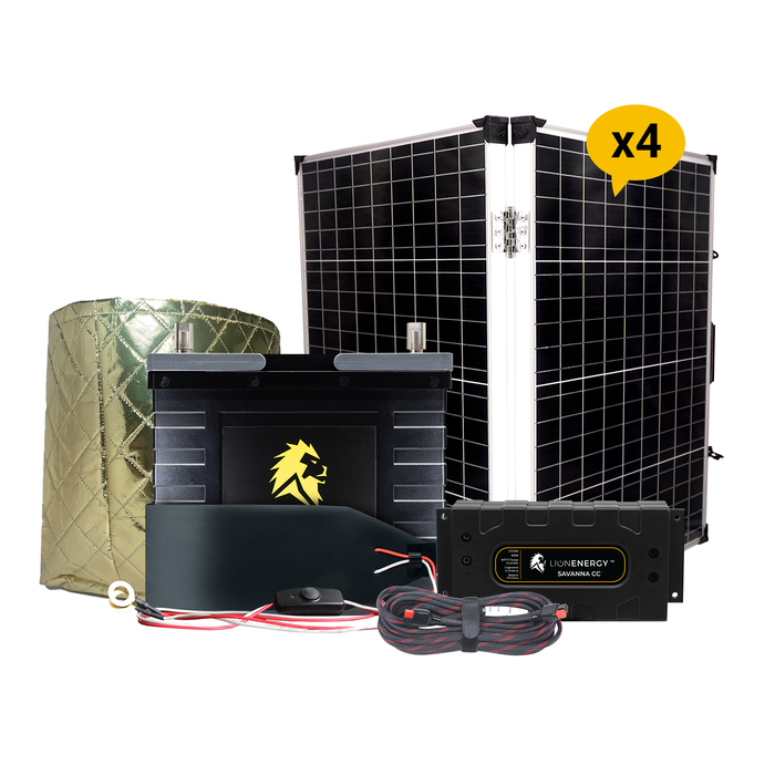 Lion Energy 12V Lithium Battery 105Ah Solar Power System (1-UT1300) w/ battery warmer + 4 Panels (999RV162)