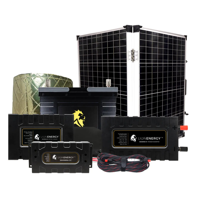 Lion Energy 12V Lithium Battery 105Ah Solar Power System with Inverter (1 - UT1300) w/ charger + warmer + Panel (999RV155)