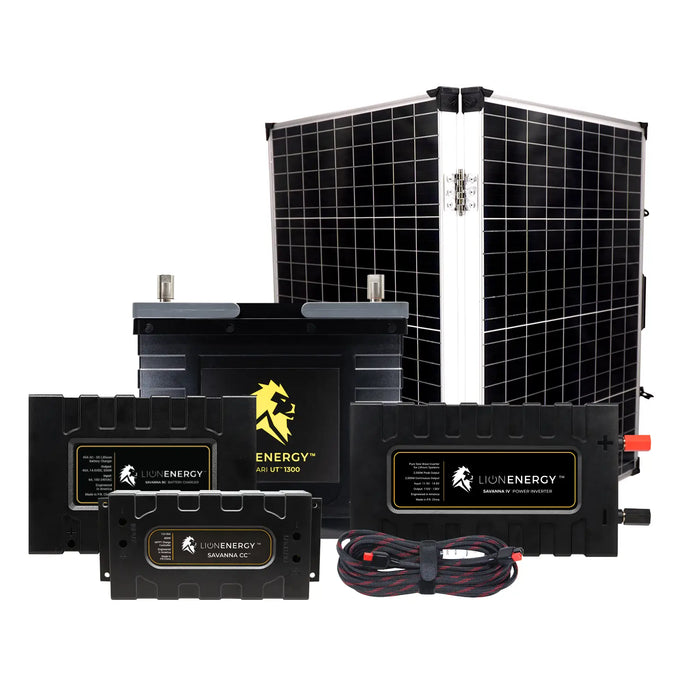 Lion Energy 12V Lithium Battery 105Ah Solar Power System with Inverter (1 - UT1300) w/ battery charger + Panel (999RV120)