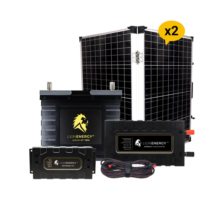 Lion Energy 12V Lithium Battery 105Ah Solar Power System with Inverter (1 - UT1300) + 2 Panels (999RV129)