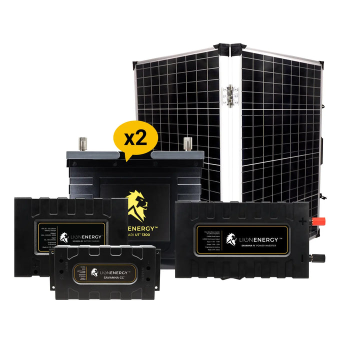 Lion Energy 12V Lithium Battery 210Ah Solar Power System with Inverter (2 - UT 1300s) w/ battery charger + Panel (999RV220)