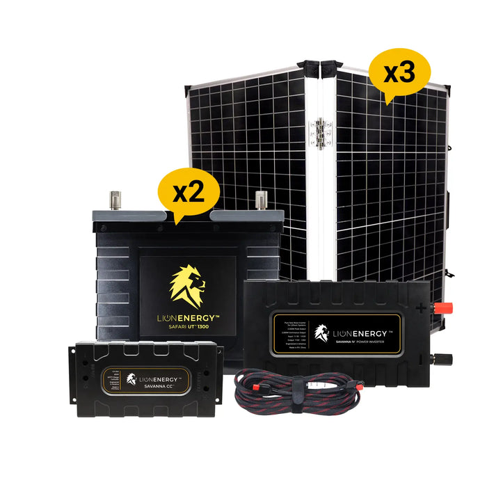 Lion Energy 12V Lithium Battery 210Ah Solar Power System with Inverter (2 - UT 1300s) + 3 Panels (999RV230)