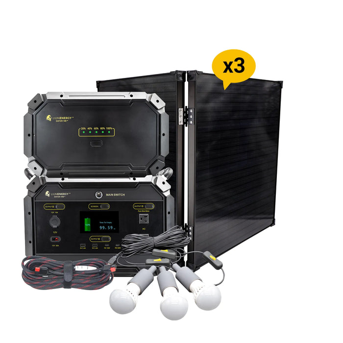 Lion Energy - Safari ME+XP Portable Power Station Bundle + 3 Panels (999ME111)