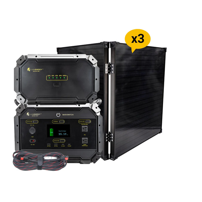 Lion Energy - Safari ME+XP Portable Power Station Bundle + 3 Panels (999ME111)