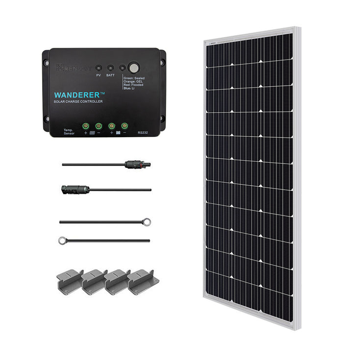 Renogy 100W 12V Monocrystalline Solar Starter Kit w/Wanderer 30A Charge Controller (RNG-KIT-STARTER100D-WND30-US)