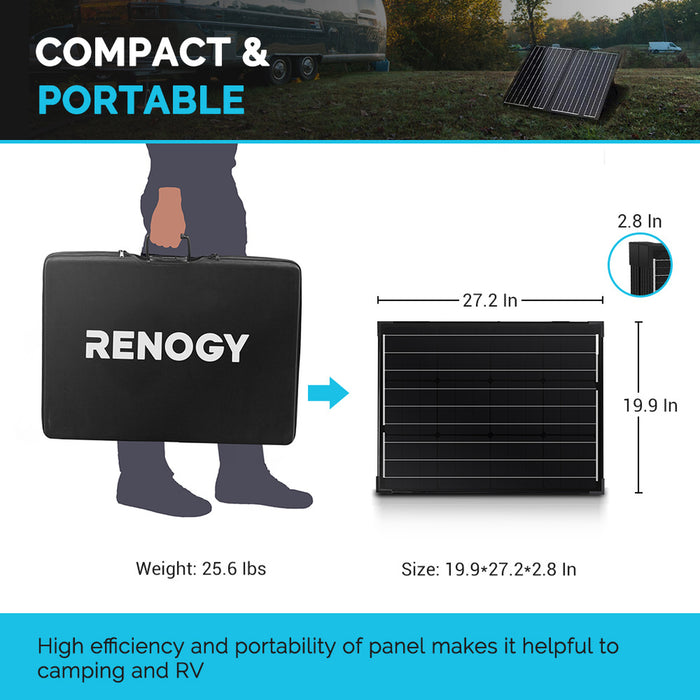 Renogy 100 Watt 12 Volt Monocrystalline Foldable Solar Suitcase with Voyager (RNG-KIT-STCS100D-VOY20-US)